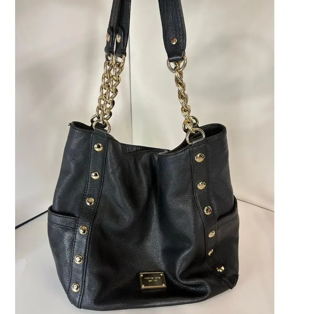 Michael Kors Delancey Large Shoulder Bag Tote Black Pebbled Leather